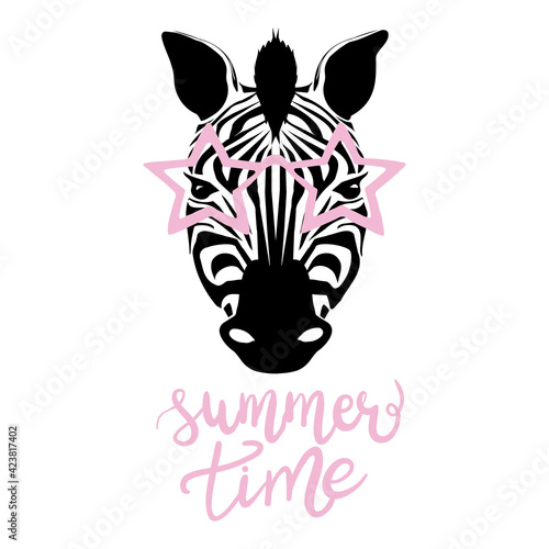 Vector of a zebra wearing sunglasses on white background.