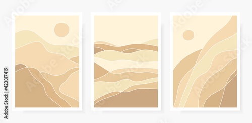 Abstract poster banner art background beige golden sand in desert with dunes,beach coast.Template card sand texture with pattern wavy lines.Great for covers,fabric prints,flyers.Vector illustration.