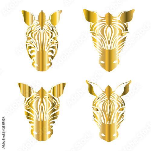 Stylized golden zebra isolated on a white background