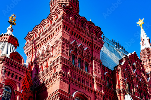 MOSCOW, RUSSIA, on March 25, 2021. The building of the State Historical Museum at Red Square, a facade fragment