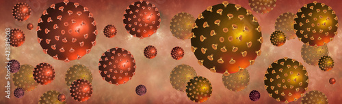 Schilderij op canvas Fractal 3D model of a pandemic on a defocused widescreen background