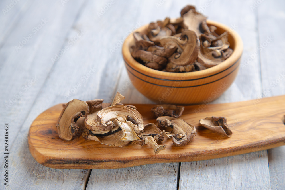Dried button mushrooms, healthy food ingredient
