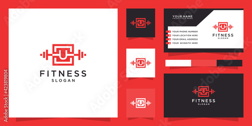 Letter u fitness logo and business card template