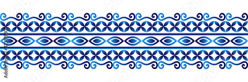 Ceramic tile border pattern. Islamic, indian, arabic motifs. Damask border seamless pattern. Porcelain ethnic bohemian background.