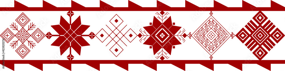 Belarus ethnic ornament. Slavic red geometric pattern. Perfect for logo design, web design, card, poster, packing design, fabric print, sublimation printing on t shirt, mug, bag, - obrazy, fototapety, plakaty 