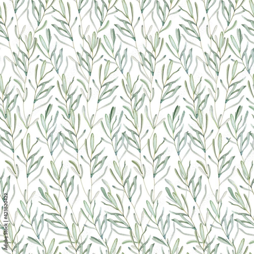 Seamless pattern with olive branches on white background. Watercolor illustration. Repeating element. Forms lines on repetition. Suitable for wedding parties, summer. Seamless pattern with olive branches on white background. Watercolor illustration. Repeating element. Forms lines on repetition. Suitable for wedding parties, summer.