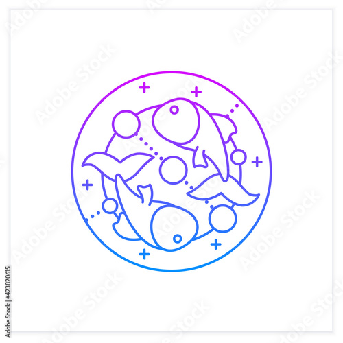Pisces gradient icon. Twelfth fire sign in zodiac. Fish birth symbol. Mystic horoscope sign. Astrological science concept.Isolated vector illustration.Suitable to banners, mobile apps and presentation