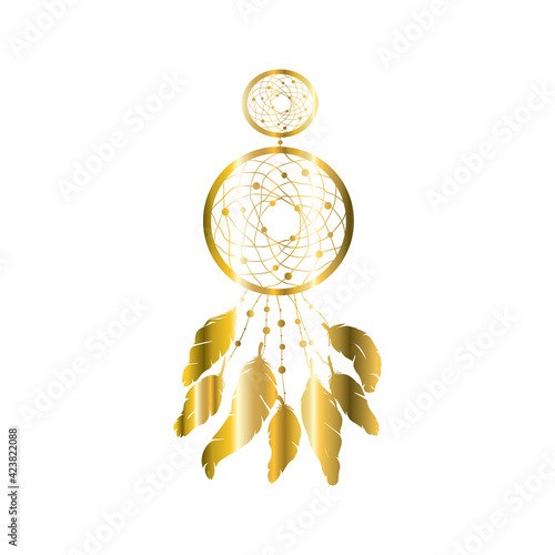 Vector golden lace feather dream cathcer on white background