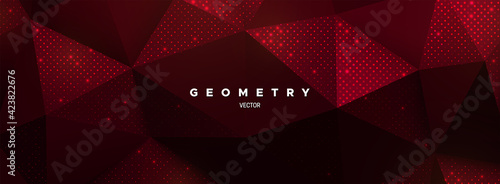 Dark red polygonal background with golden glitters
