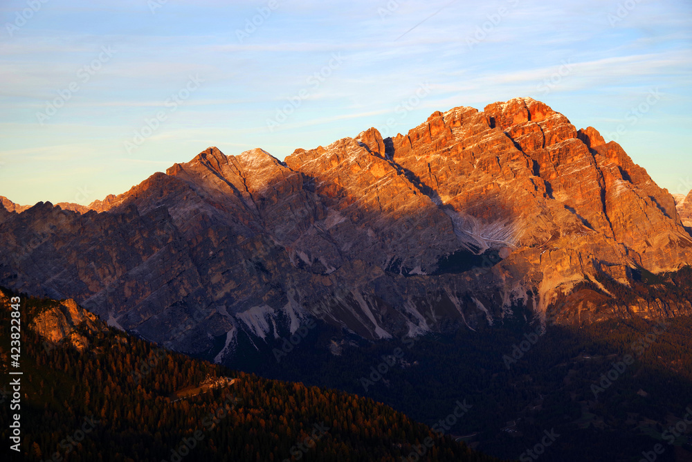 Scenic sunset landscape in the Dolomites, Italy, Europe