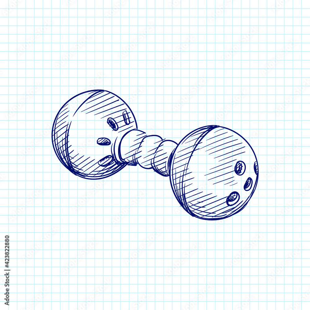 Hand drawn sketch of Bell Baby Rattles Toy on a white background. Black