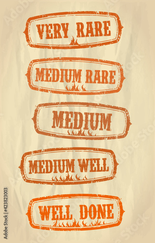 Beef steak doneness rubber stamps set