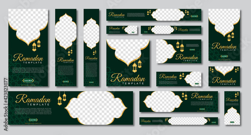 set of ramadan web banners of standard size with a place for photos. Ramadan template design. vector illustration