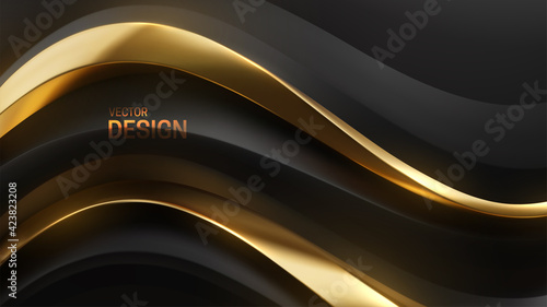 Black and golden wavy backdrop. Jewelry pattern.