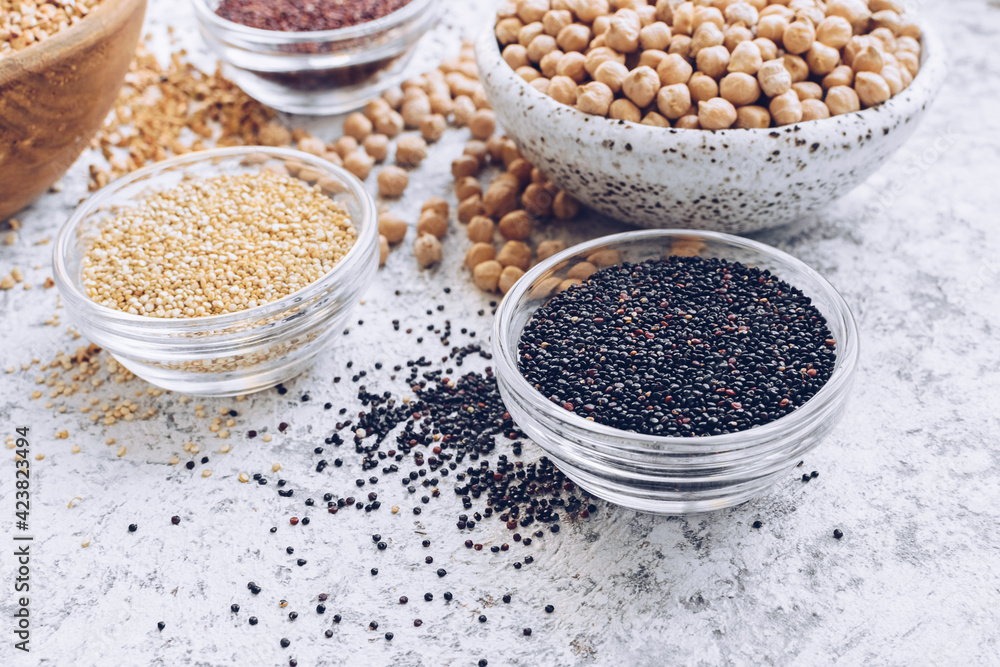 Assortment of different cereals and seeds Assortment of different cereals and seeds
