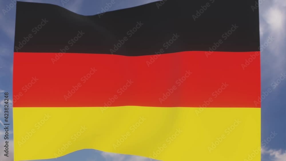 flag of Germany waving at the wind with blue cloudy sky on background. High quality 4k footage flag of Germany waving at the wind with blue cloudy sky on background. High quality 4k footage