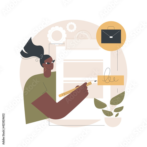 Employment agreement abstract concept vector illustration. Employment contract form, work agreement, employee and employer financial relations, collective responsibility abstract metaphor.