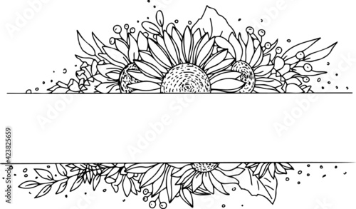 Vector wreath frame sunflower.  Illustration of flower wreath for content and graphic, wedding, greeting card.