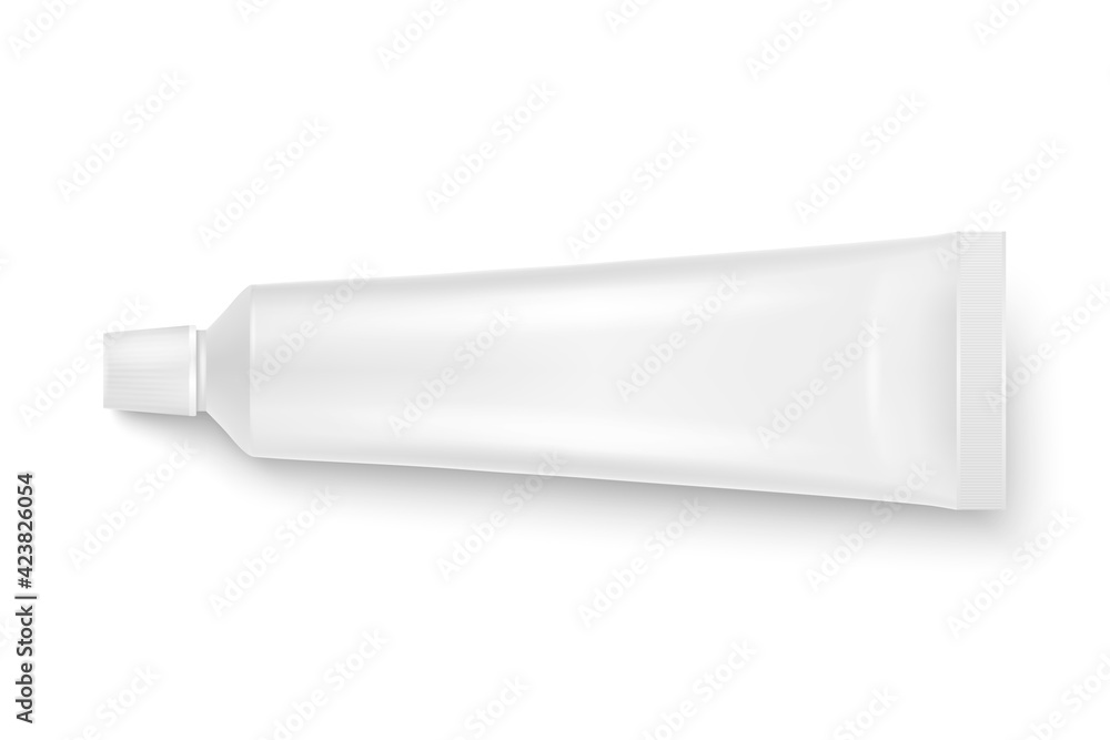Vector 3d Realistic Plastic, Metal White Tube Icon Closeup Isolated on White Background. Packaging For Cosmetics, Ointments, Cream, Tooth Paste. Design Template of Toothpaste for Mockup. Top View Vector 3d Realistic Plastic, Metal White Tube Icon Closeup Isolated on White Background. Packaging For Cosmetics, Ointments, Cream, Tooth Paste. Design Template of Toothpaste for Mockup. Top View
