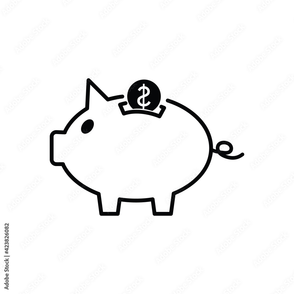 piggybank with dollar coin black line icon piggybank with dollar coin black line icon