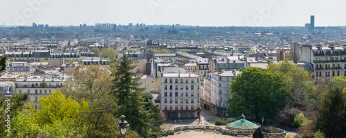 Paris, panorama of the city, from Montmartre hill, typical roofs 