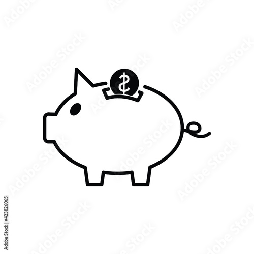 piggybank with dollar coin black line icon