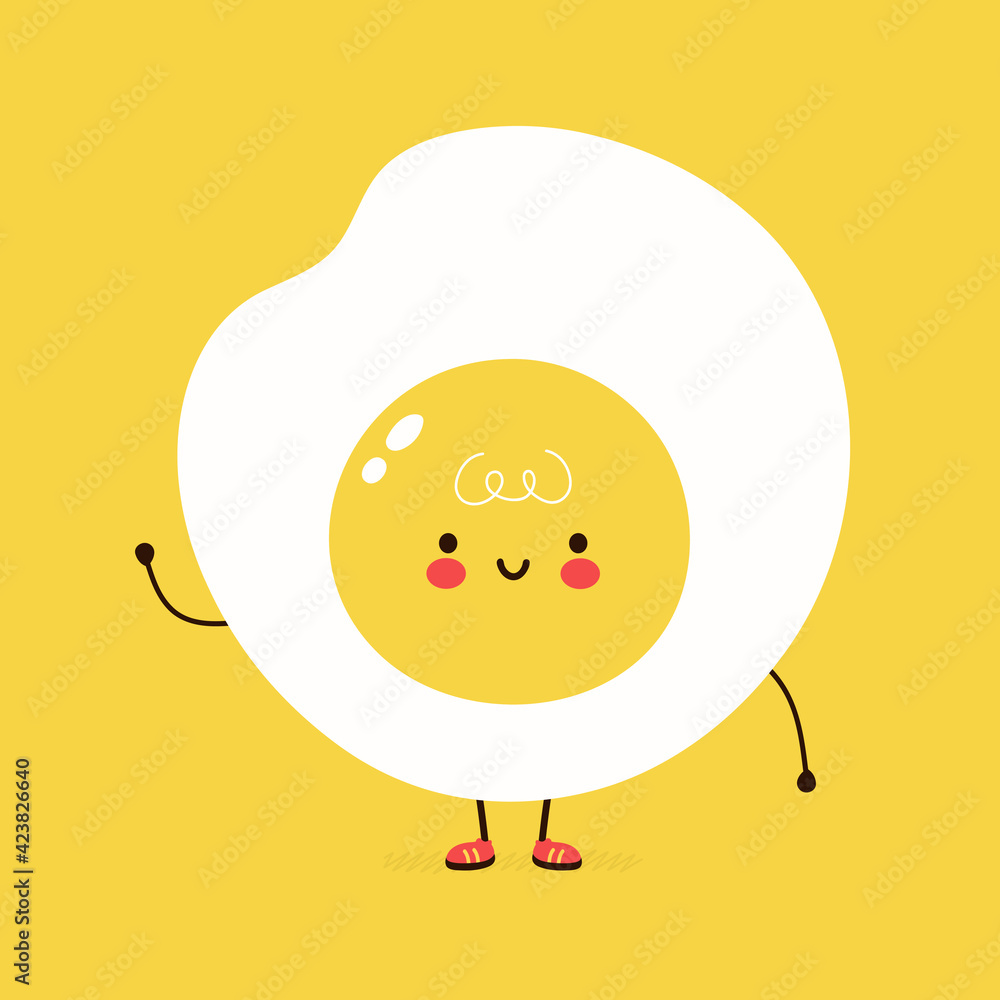 Cute funny Fried Egg character. Vector hand drawn cartoon kawaii character illustration icon. Isolated on white background. Fried Egg character concept Cute funny Fried Egg character. Vector hand drawn cartoon kawaii character illustration icon. Isolated on white background. Fried Egg character concept