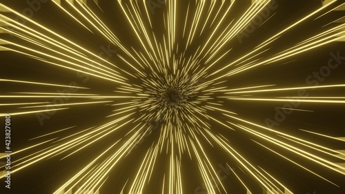 3d render of abstracted glowing golden lines with black background, star trial imitation 