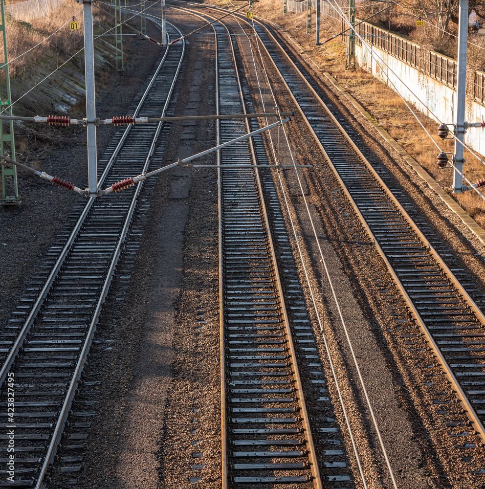 Overhead lines and railway tracks..