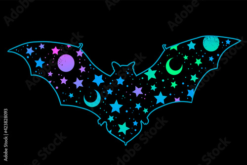 bat silhouette with bright space pattern