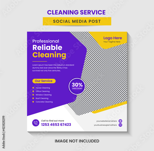 Modern Geometric cleaning service Marketing material Design flyer Template Premium Vector Square flyer ads