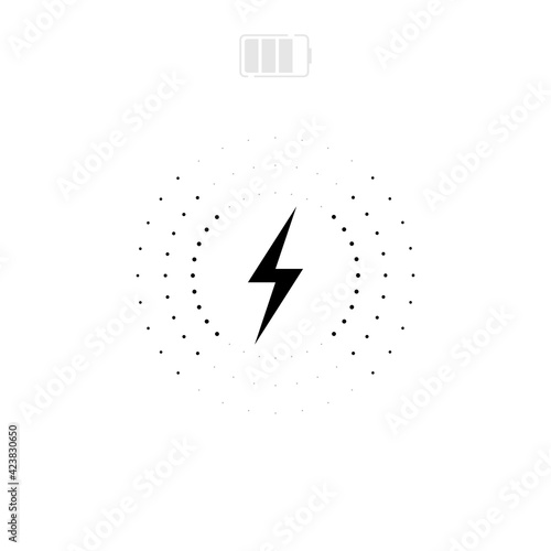 Wireless charger icon. Vector energy lightning symbol, circles, battery power recharge. Flat design