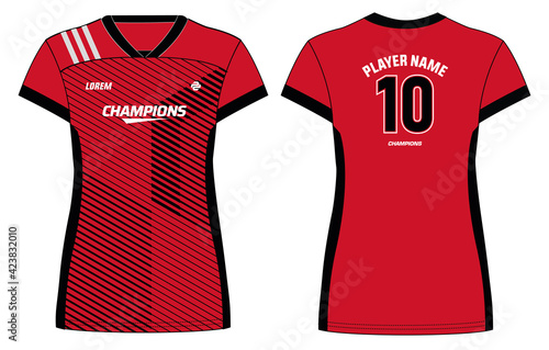 Women Sports Jersey t-shirt design concept Illustration suitable for girls and Ladies for Volleyball jersey, Football, badminton, Soccer, netball and tennis, Sport uniform kit for sports