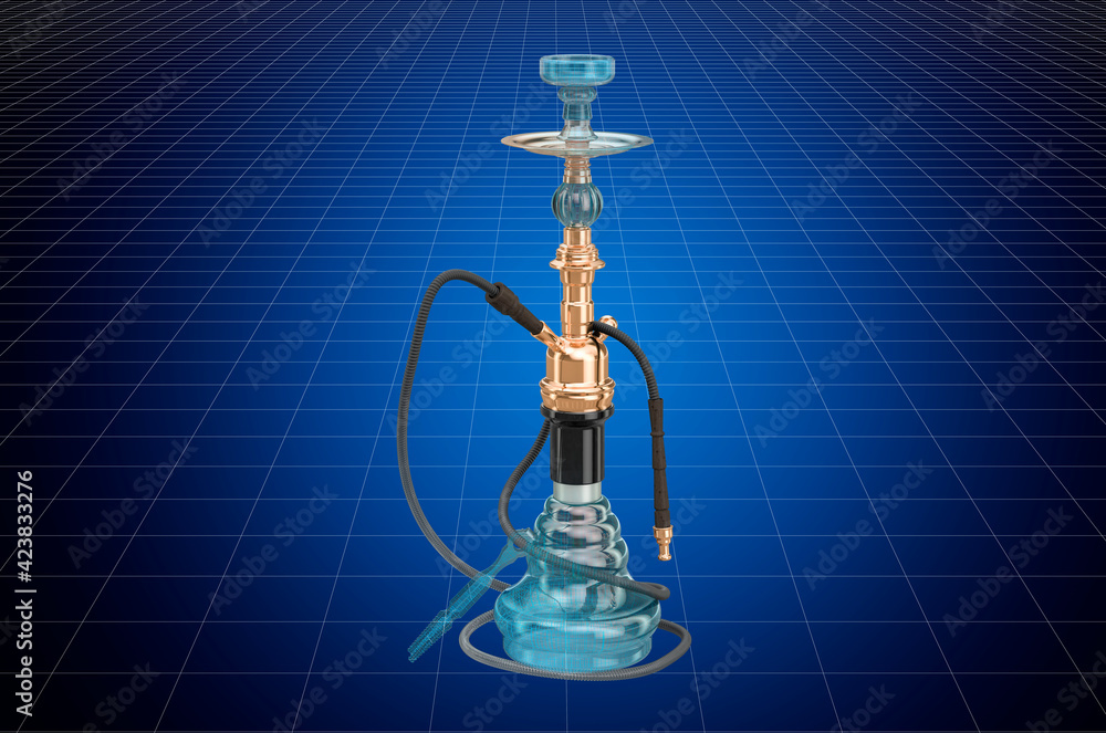 Visualization 3d cad model of hookah shisha, blueprint. 3D rendering Visualization 3d cad model of hookah shisha, blueprint. 3D rendering
