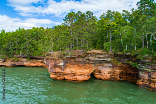 Sea Caves Aerial Lake Superior Wisconsin Side