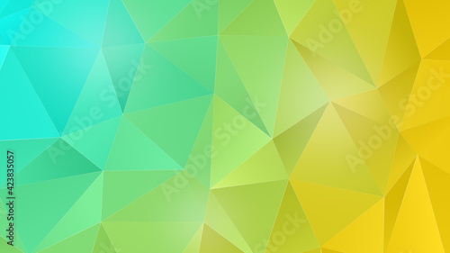 Turquoise, light green and yellow polygon vector pattern background. Abstract colorful 3D triangular low poly style gradient background in 4k resolution.