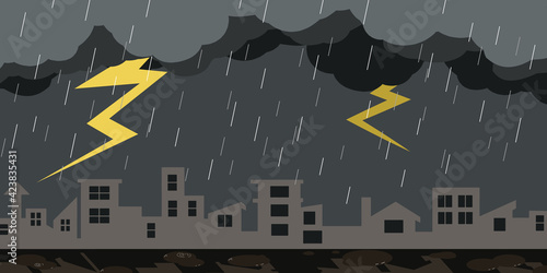 街並み　夜　大雨