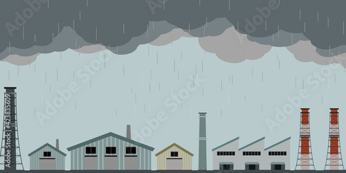 工場地帯　雨