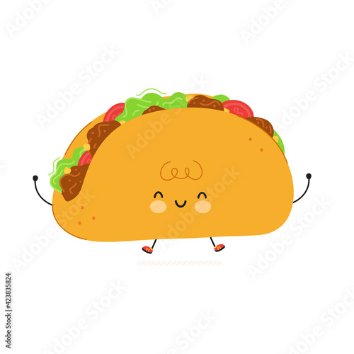 Cute funny Taco character. Vector hand drawn cartoon kawaii character illustration icon. Isolated on white background. Taco character concept