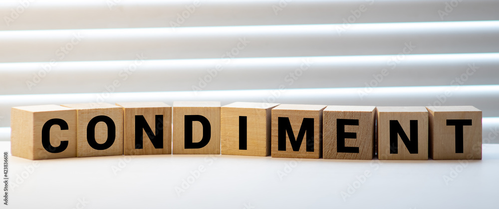 CONDIMENT word made with building blocks, concept CONDIMENT word made with building blocks, concept