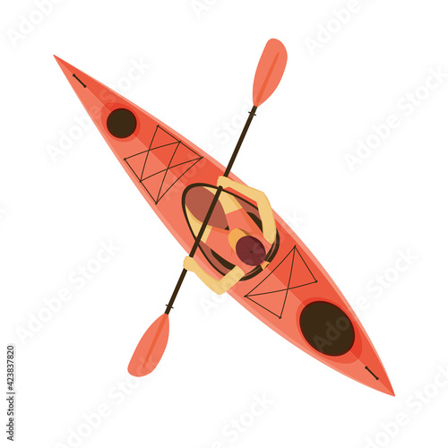 Kayak for outdoors activities, fishing. Kayak with woman