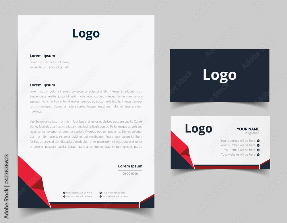 Business card and letterhead design set. Corporate and business style template. Modern and clean branding stationery design. fully editable file