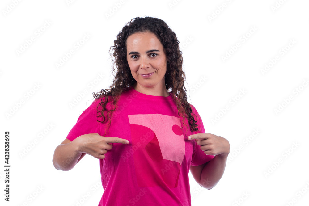 Smiling positive young woman with pink shirt Smiling positive young woman with pink shirt