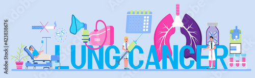 Lung cancer concept vector for header. Pleurisy, tuberculosis, pneumonia illustration for website, header, blog. Lung diagnosis x-ray machine. TB doctors treat