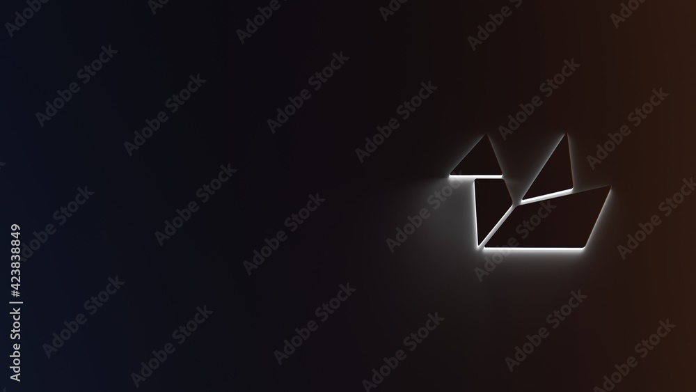 3d rendering of white light stripe symbol of origami on dark background 3d rendering of white light stripe symbol of origami on dark background