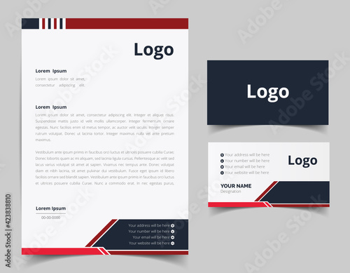 Business card and letterhead design set. Corporate and business style template. Modern and clean branding stationery design. fully editable file