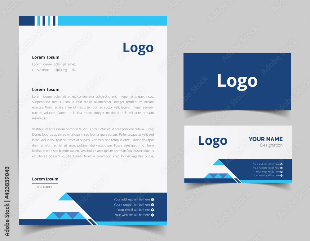 Business card and letterhead design set. Corporate and business style template. Modern and clean branding stationery design. fully editable file Business card and letterhead design set. Corporate and business style template. Modern and clean branding stationery design. fully editable file