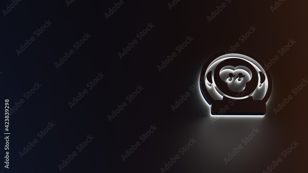 3d rendering of white light stripe symbol of monkey astronaut on dark background 3d rendering of white light stripe symbol of monkey astronaut on dark background