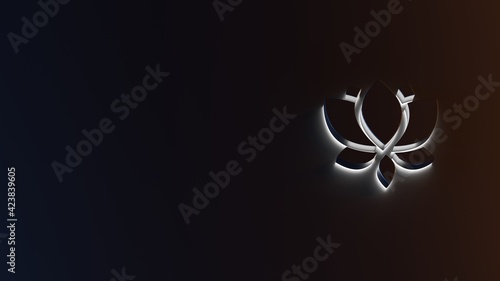 3d rendering of white light stripe symbol of lotus on dark background