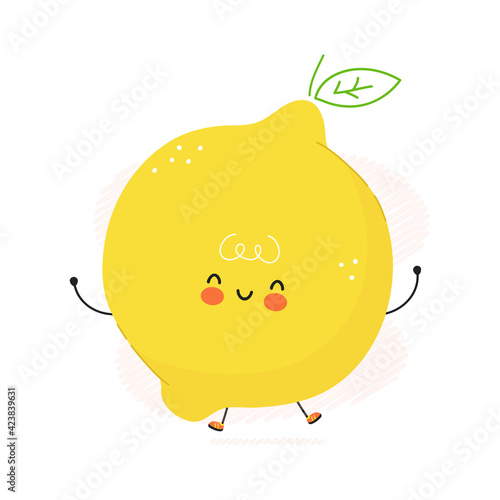 Cute funny Lemon fruit character. Vector hand drawn cartoon kawaii character illustration icon. Isolated on white background. Lemon fruitcharacter concept photo